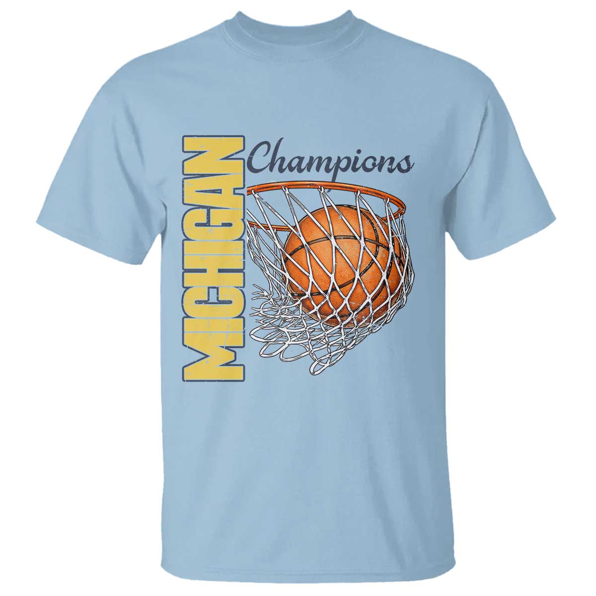 Vintage Michigan Hoops Pride T Shirt Retro Blue And Gold Champions Victory Graphic Sports Fan TS12 Light Blue Print Your Wear