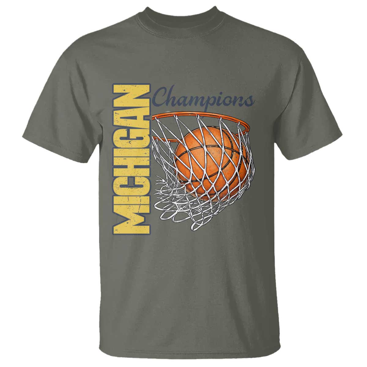 Vintage Michigan Hoops Pride T Shirt Retro Blue And Gold Champions Victory Graphic Sports Fan TS12 Military Green Print Your Wear