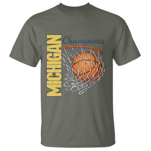 Vintage Michigan Hoops Pride T Shirt Retro Blue And Gold Champions Victory Graphic Sports Fan TS12 Military Green Print Your Wear