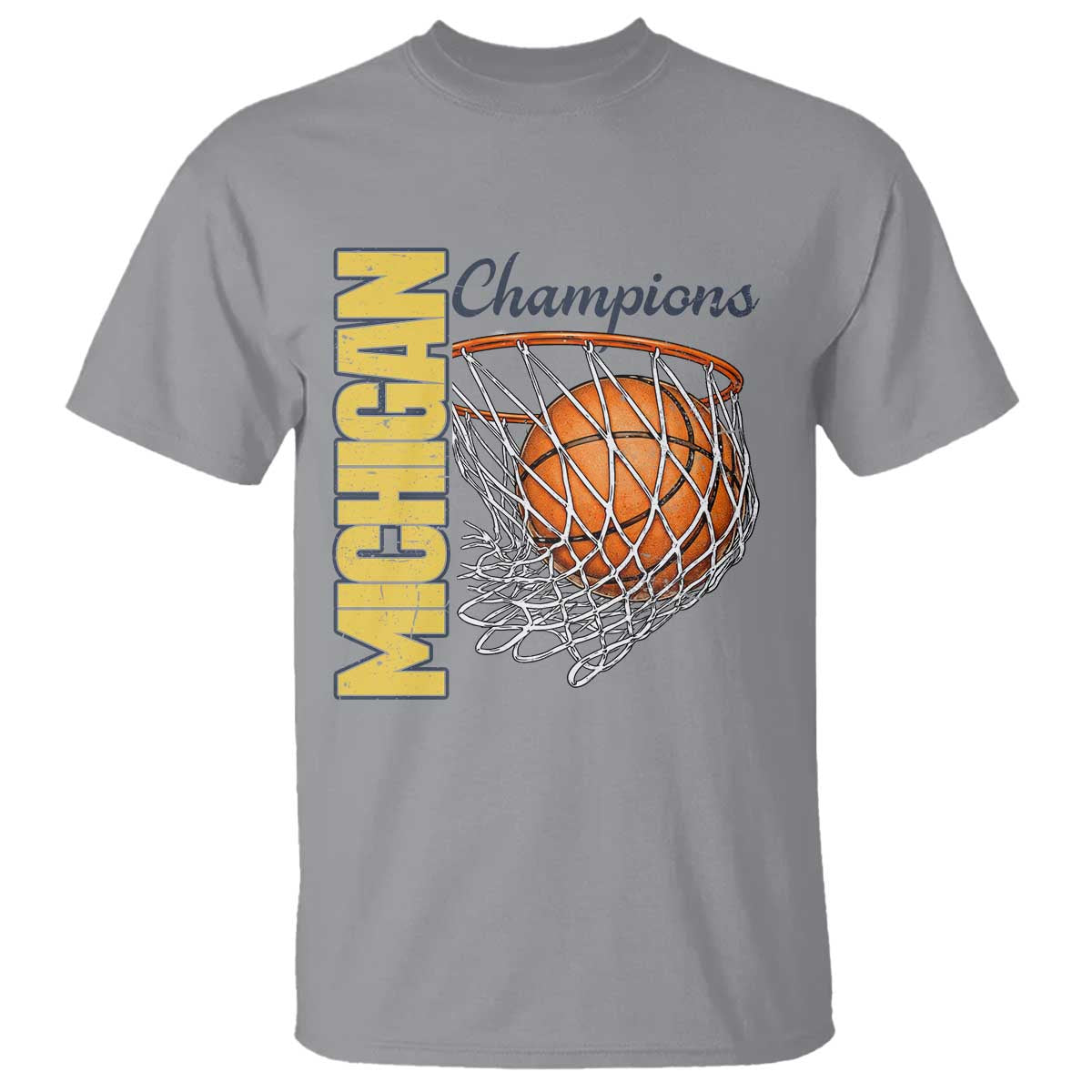 Vintage Michigan Hoops Pride T Shirt Retro Blue And Gold Champions Victory Graphic Sports Fan TS12 Sport Gray Print Your Wear