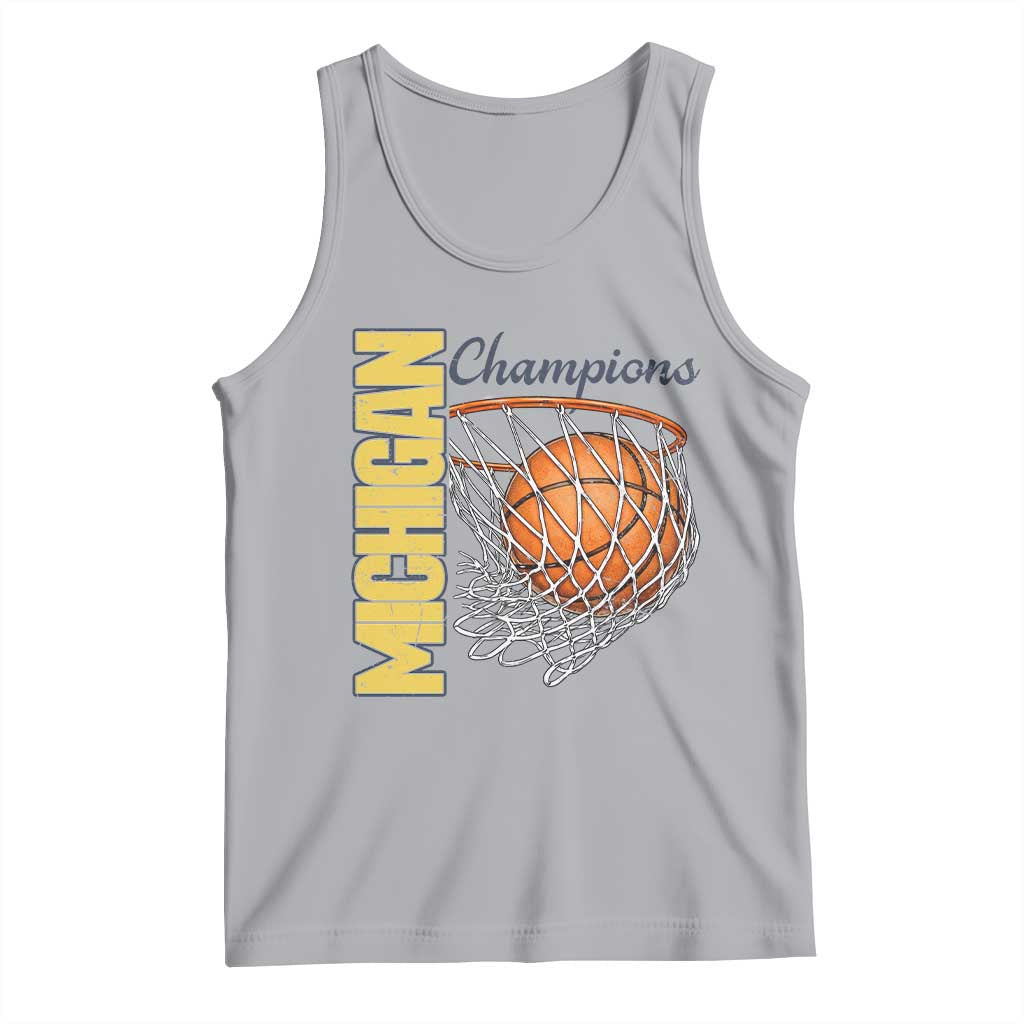 Vintage Michigan Hoops Pride Tank Top Retro Blue And Gold Champions Victory Graphic Sports Fan TS12 Athletic Heather Print Your Wear