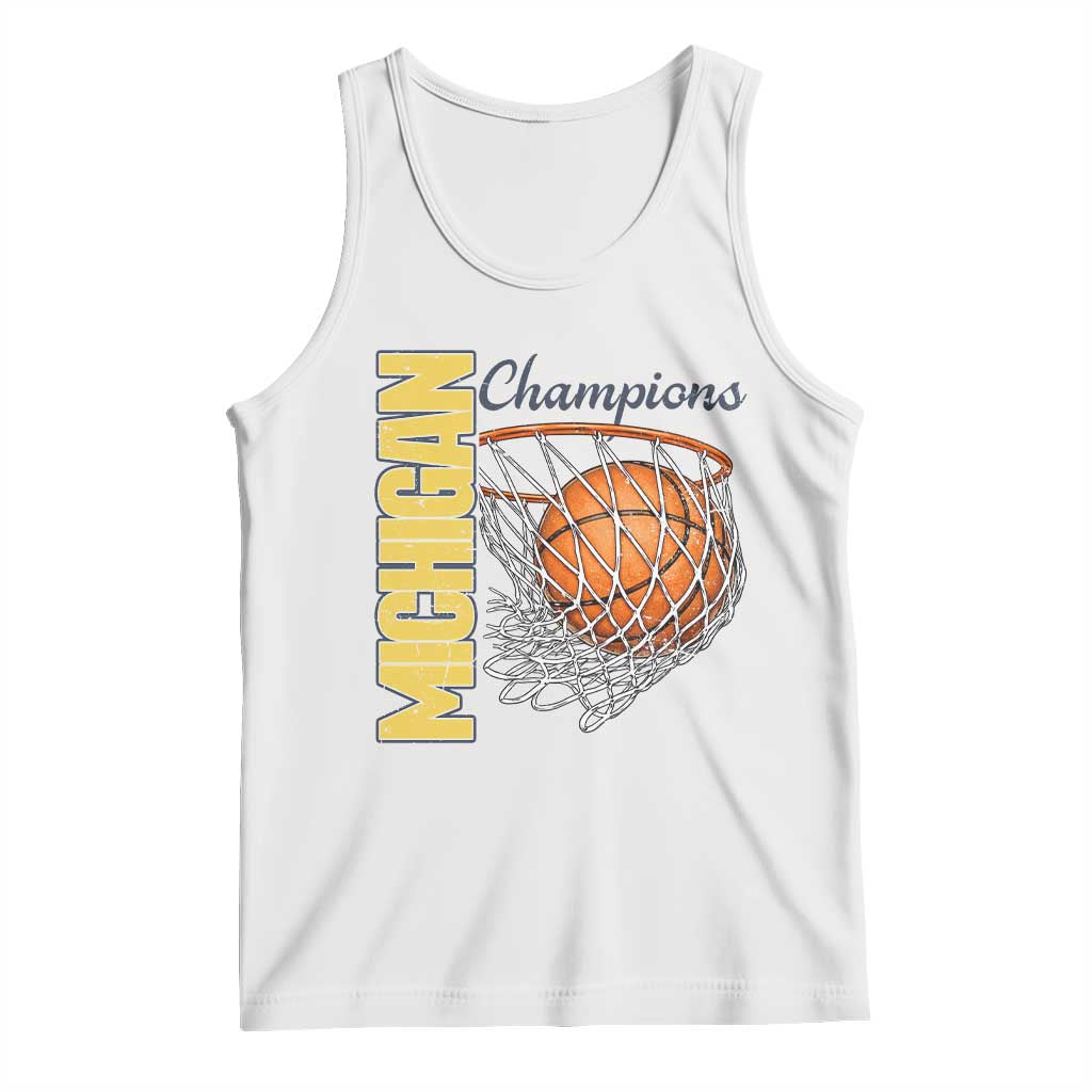 Vintage Michigan Hoops Pride Tank Top Retro Blue And Gold Champions Victory Graphic Sports Fan TS12 White Print Your Wear