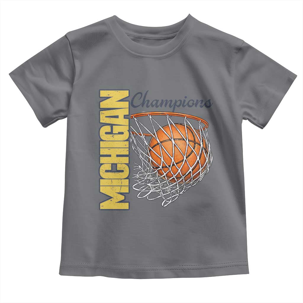 Vintage Michigan Hoops Pride Toddler T Shirt Retro Blue And Gold Champions Victory Graphic Sports Fan TS12 Charcoal Print Your Wear