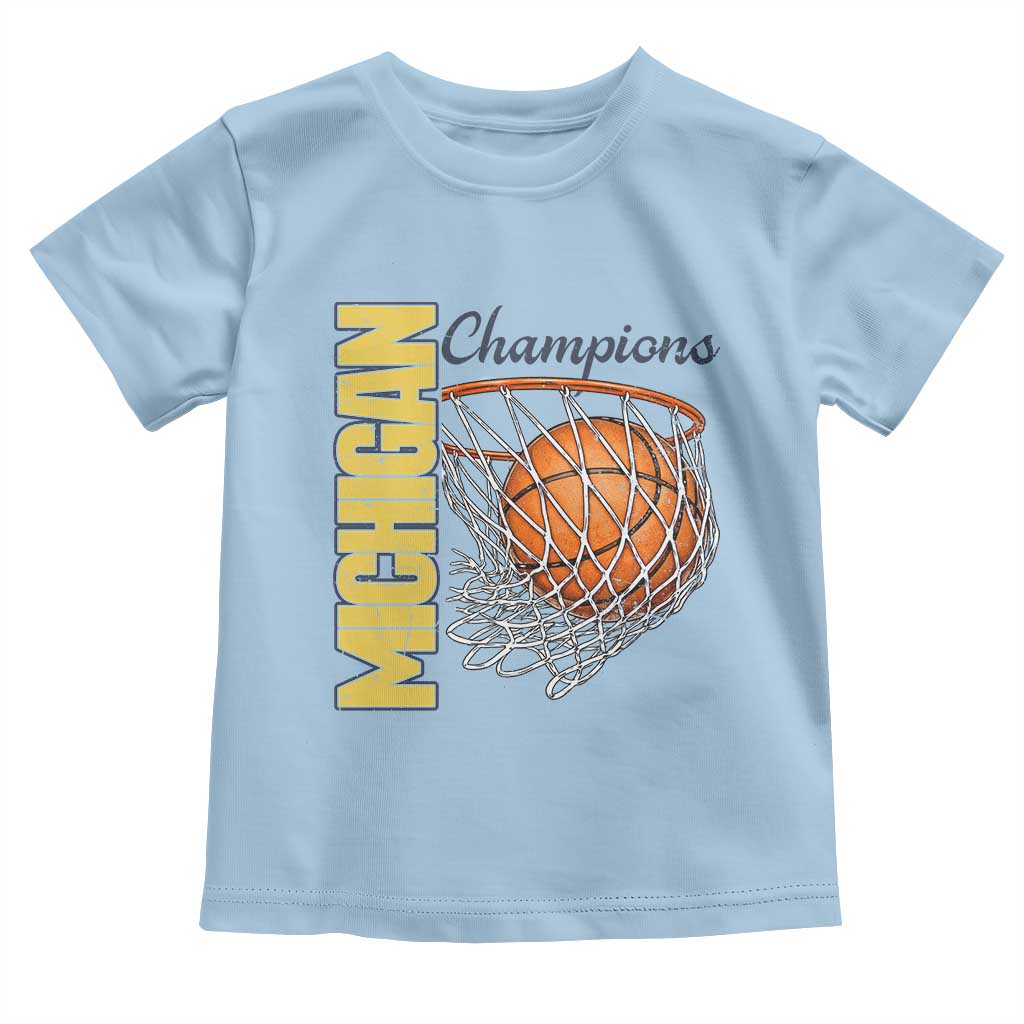 Vintage Michigan Hoops Pride Toddler T Shirt Retro Blue And Gold Champions Victory Graphic Sports Fan TS12 Light Blue Print Your Wear