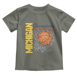 Vintage Michigan Hoops Pride Toddler T Shirt Retro Blue And Gold Champions Victory Graphic Sports Fan TS12 Military Green Print Your Wear