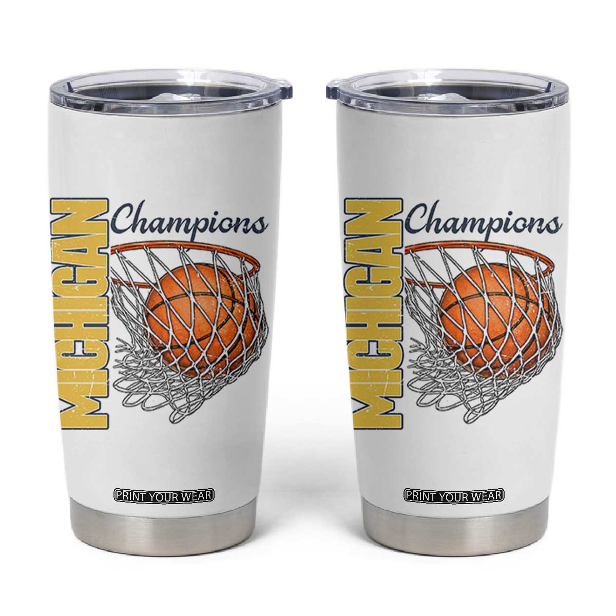 Vintage Michigan Hoops Pride Tumbler Cup Retro Blue And Gold Champions Victory Graphic Sports Fan TS12 White Print Your Wear