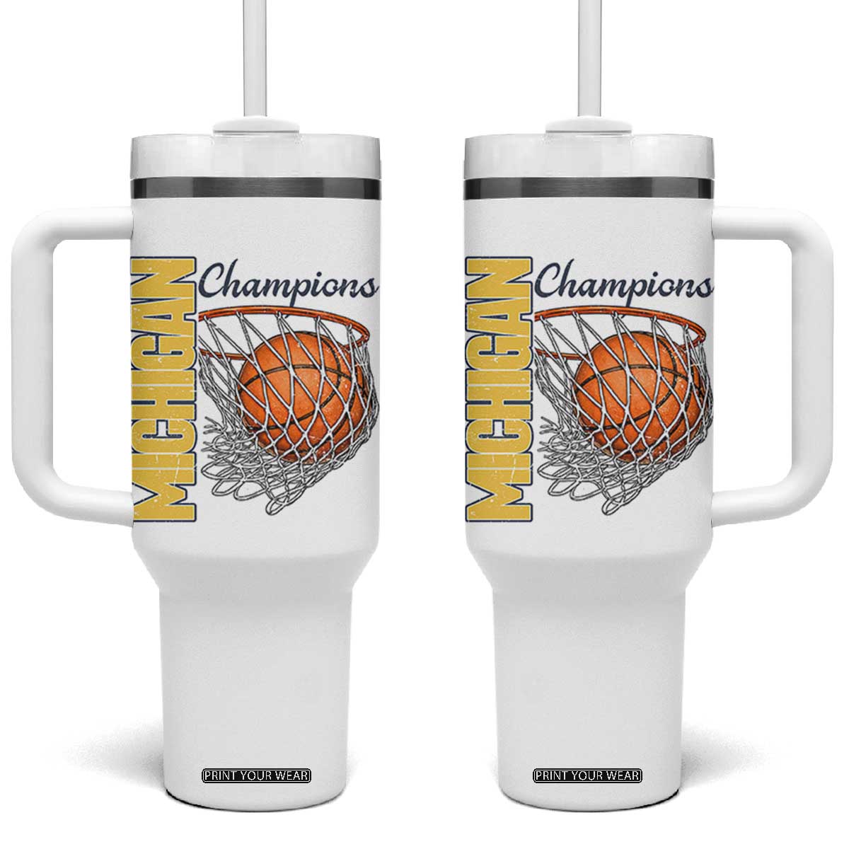 Vintage Michigan Hoops Pride Tumbler With Handle Retro Blue And Gold Champions Victory Graphic Sports Fan TS12 One Size: 40 oz White Print Your Wear