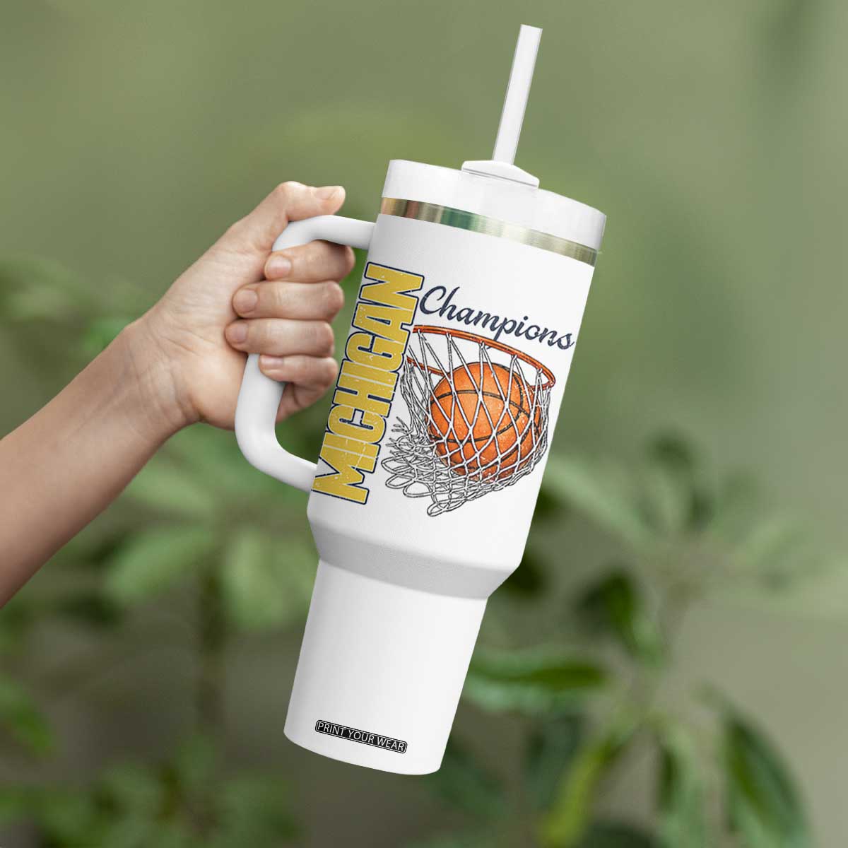 Vintage Michigan Hoops Pride Tumbler With Handle Retro Blue And Gold Champions Victory Graphic Sports Fan TS12 Print Your Wear