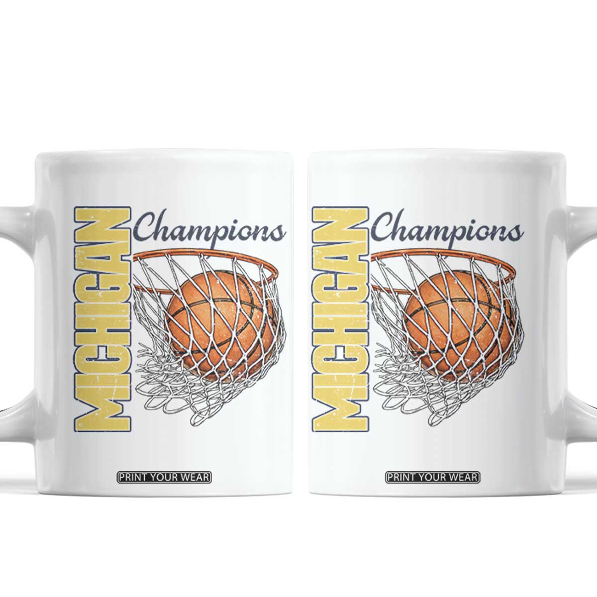 Vintage Michigan Hoops Pride Coffee Mug Retro Blue And Gold Champions Victory Graphic Sports Fan TS12 White Print Your Wear