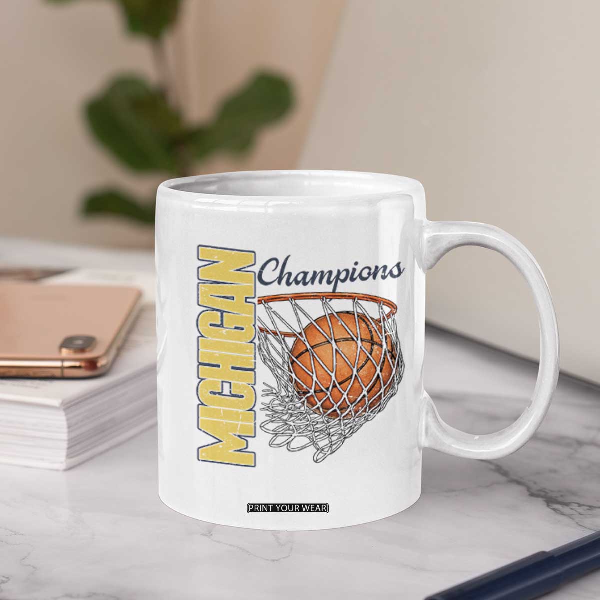 Vintage Michigan Hoops Pride Coffee Mug Retro Blue And Gold Champions Victory Graphic Sports Fan TS12 Print Your Wear