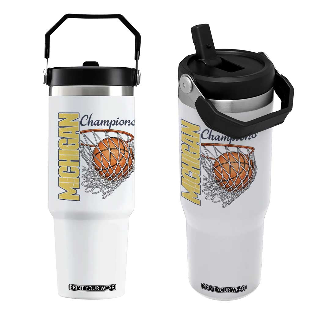 Vintage Michigan Hoops Pride Flip Straw Tumbler Retro Blue And Gold Champions Victory Graphic Sports Fan TS12 One Size: 30 oz White Print Your Wear