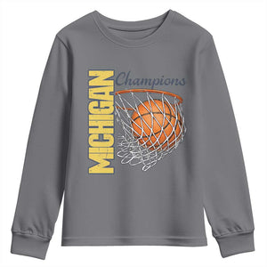 Vintage Michigan Hoops Pride Youth Sweatshirt Retro Blue And Gold Champions Victory Graphic Sports Fan TS12 Charcoal Print Your Wear