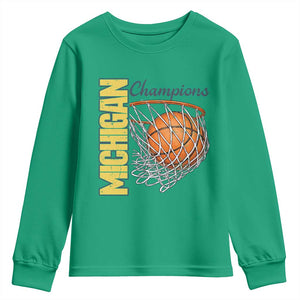 Vintage Michigan Hoops Pride Youth Sweatshirt Retro Blue And Gold Champions Victory Graphic Sports Fan TS12 Irish Green Print Your Wear