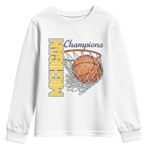 Vintage Michigan Hoops Pride Youth Sweatshirt Retro Blue And Gold Champions Victory Graphic Sports Fan TS12 White Print Your Wear