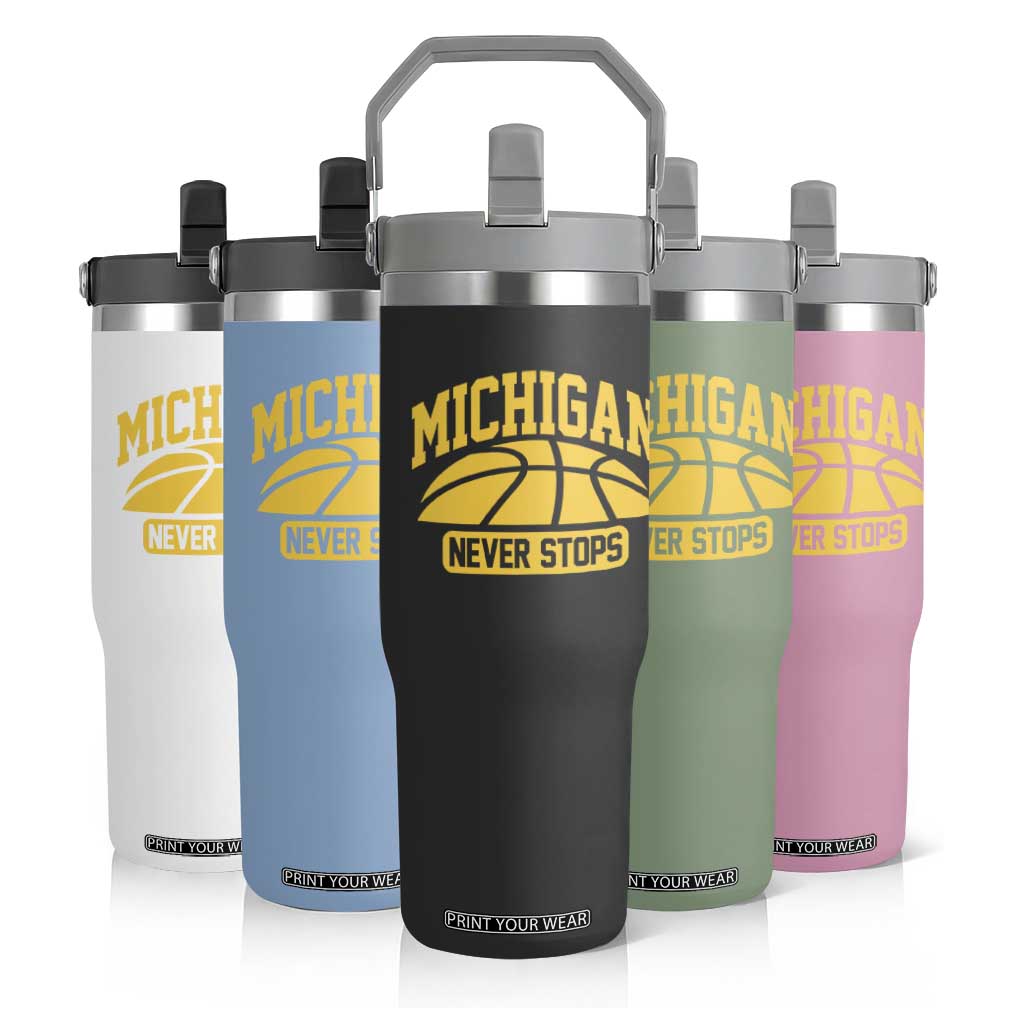 Michigan Never Stops Flip Straw Tumbler Great Lakes State Basketball Pride Gift TS12 Print Your Wear