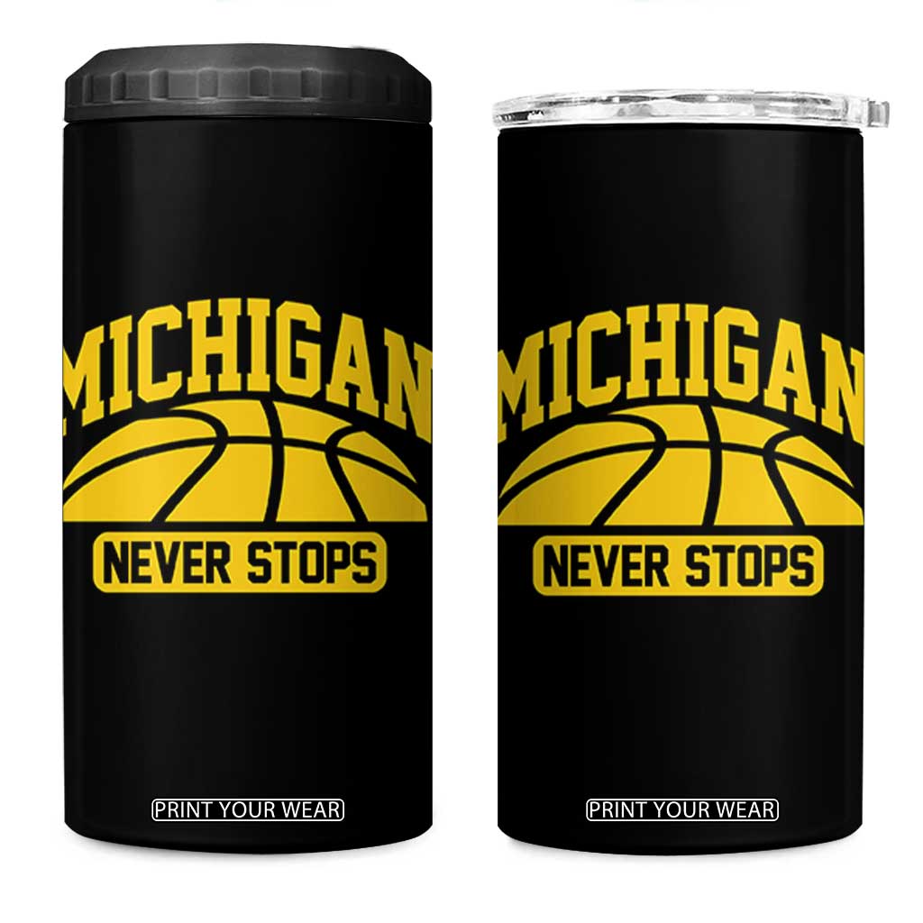 Michigan Never Stops 4 in 1 Can Cooler Tumbler Great Lakes State Basketball Pride Gift TS12 One Size: 16 oz Black Print Your Wear