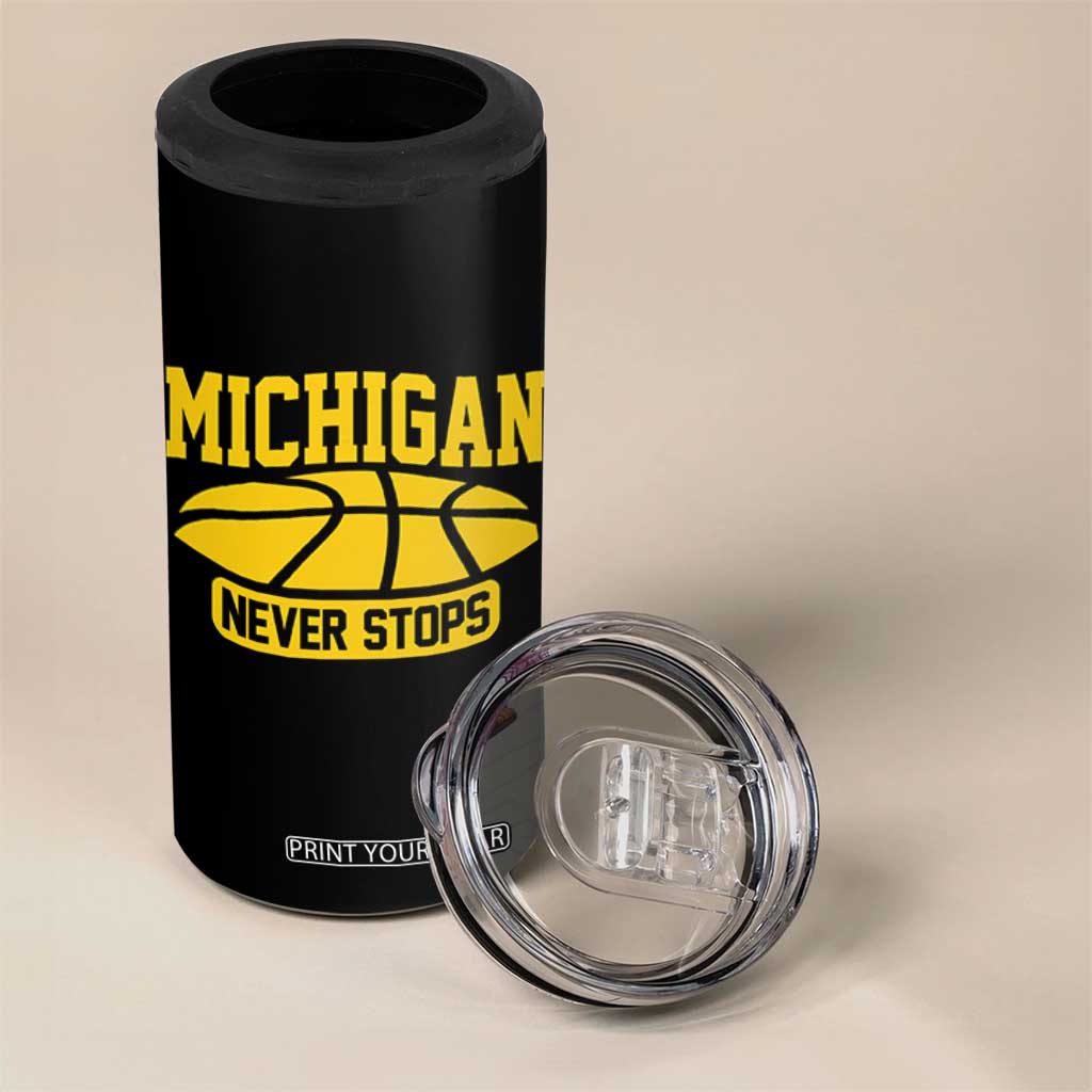 Michigan Never Stops 4 in 1 Can Cooler Tumbler Great Lakes State Basketball Pride Gift TS12 Print Your Wear