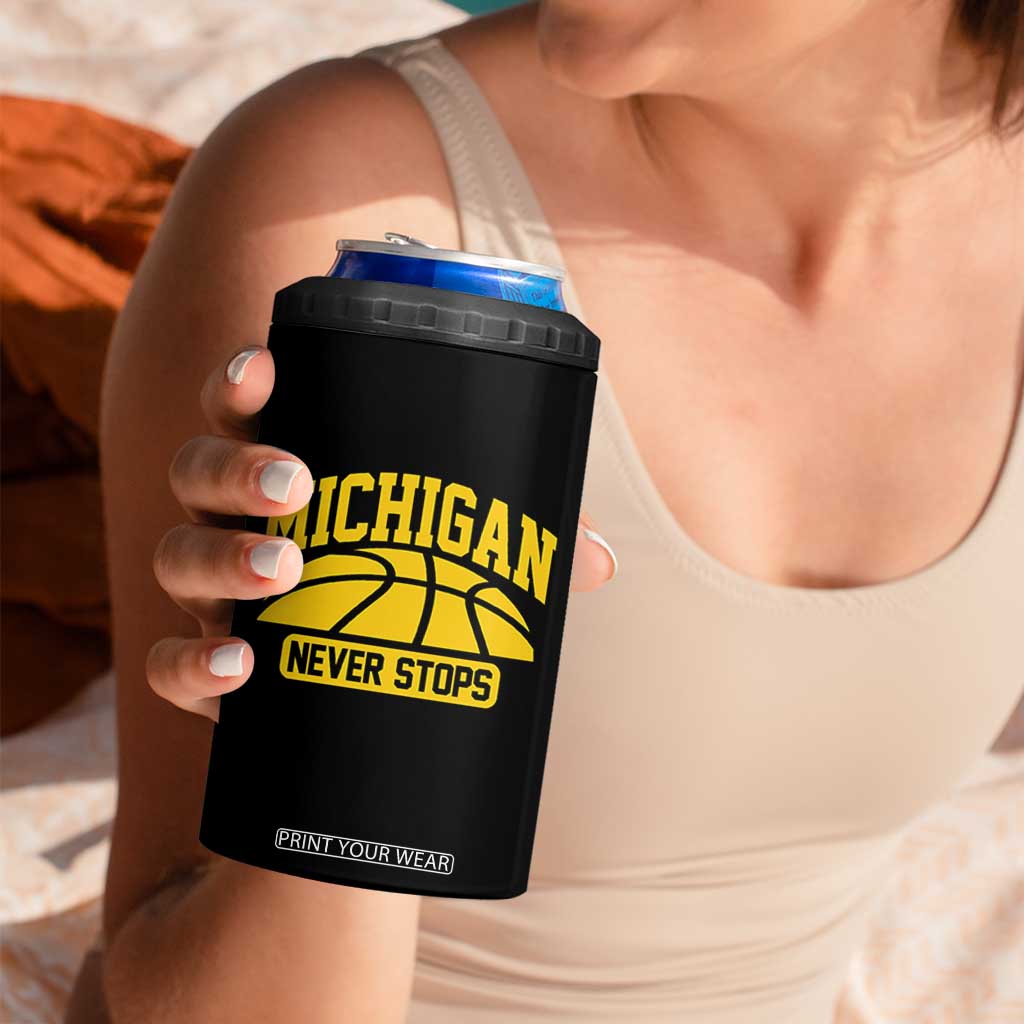 Michigan Never Stops 4 in 1 Can Cooler Tumbler Great Lakes State Basketball Pride Gift TS12 Print Your Wear