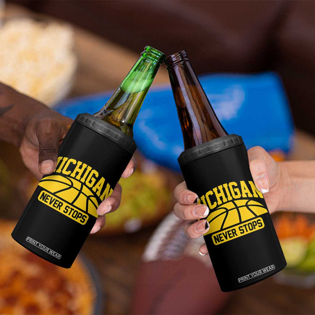 Michigan Never Stops 4 in 1 Can Cooler Tumbler Great Lakes State Basketball Pride Gift TS12 Print Your Wear
