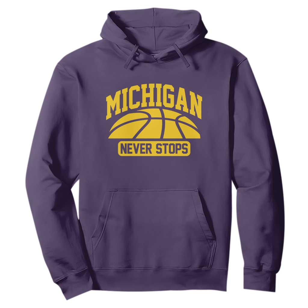 Michigan Never Stops Hoodie Great Lakes State Basketball Pride Gift TS12 Purple Print Your Wear