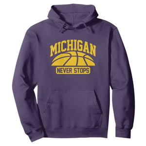 Michigan Never Stops Hoodie Great Lakes State Basketball Pride Gift TS12 Purple Print Your Wear