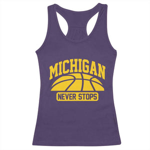 Michigan Never Stops Racerback Tank Top Great Lakes State Basketball Pride Gift TS12 Purple Print Your Wear