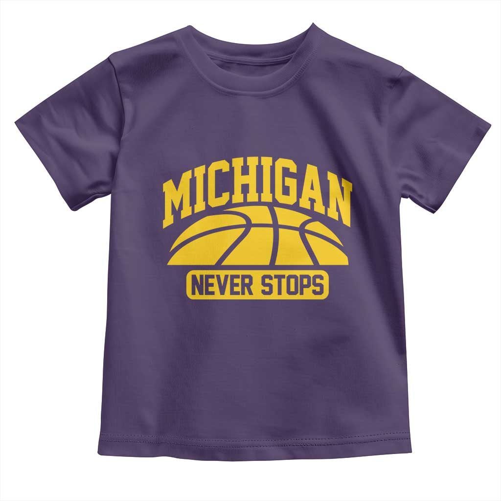 Michigan Never Stops Toddler T Shirt Great Lakes State Basketball Pride Gift TS12 Purple Print Your Wear