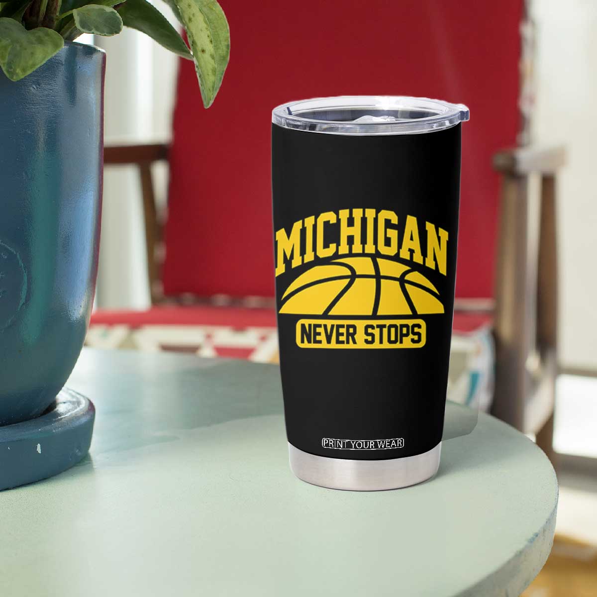 Michigan Never Stops Tumbler Cup Great Lakes State Basketball Pride Gift TS12 Print Your Wear
