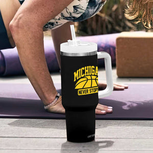 Michigan Never Stops Tumbler With Handle Great Lakes State Basketball Pride Gift TS12 Print Your Wear