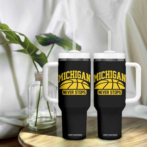 Michigan Never Stops Tumbler With Handle Great Lakes State Basketball Pride Gift TS12 Print Your Wear