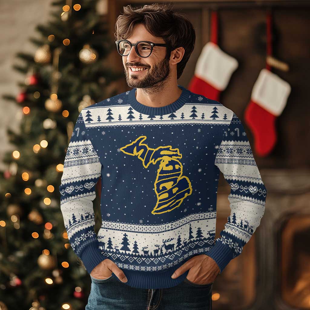 Michigan Lover State Map Pride Souvenir Gift Ugly Christmas Sweater TS12 Navy Beige Print Your Wear