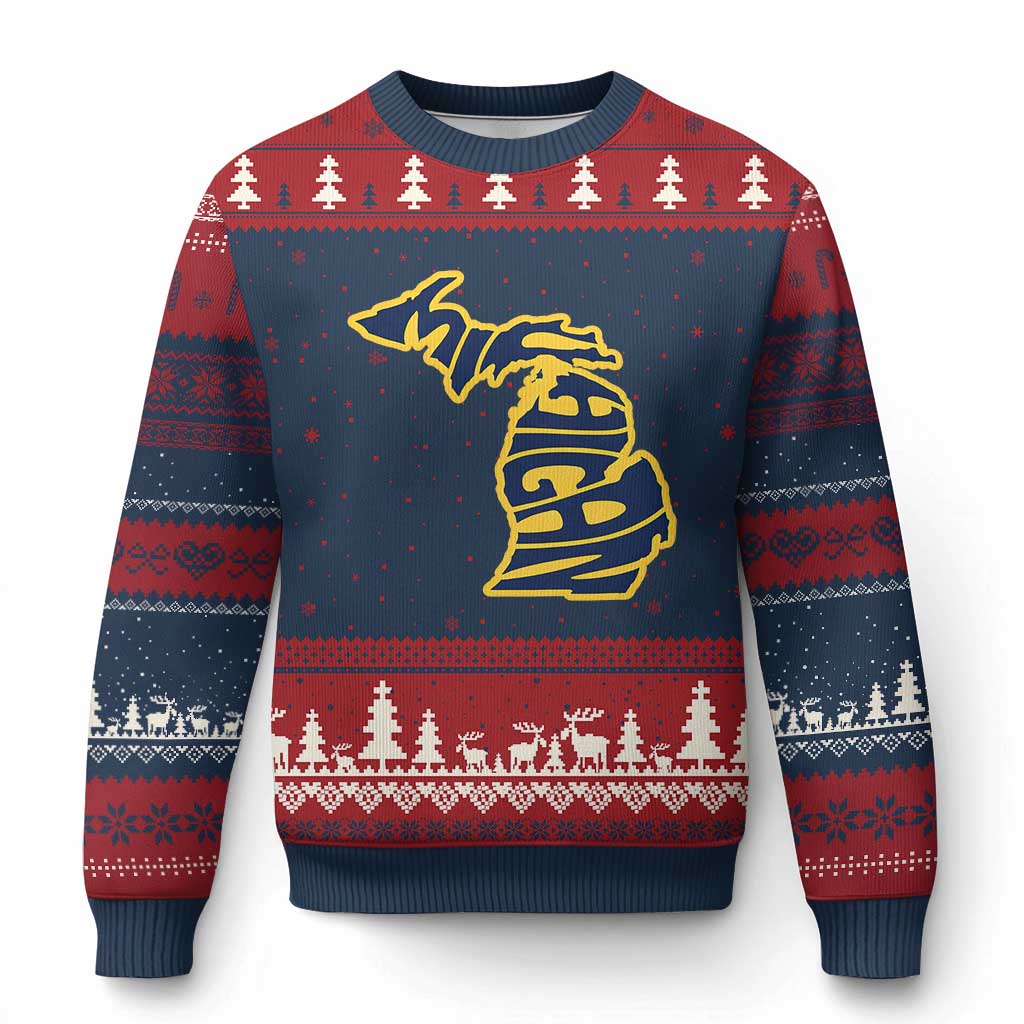 Michigan Lover State Map Pride Souvenir Gift Ugly Christmas Sweater TS12 Navy Red Print Your Wear