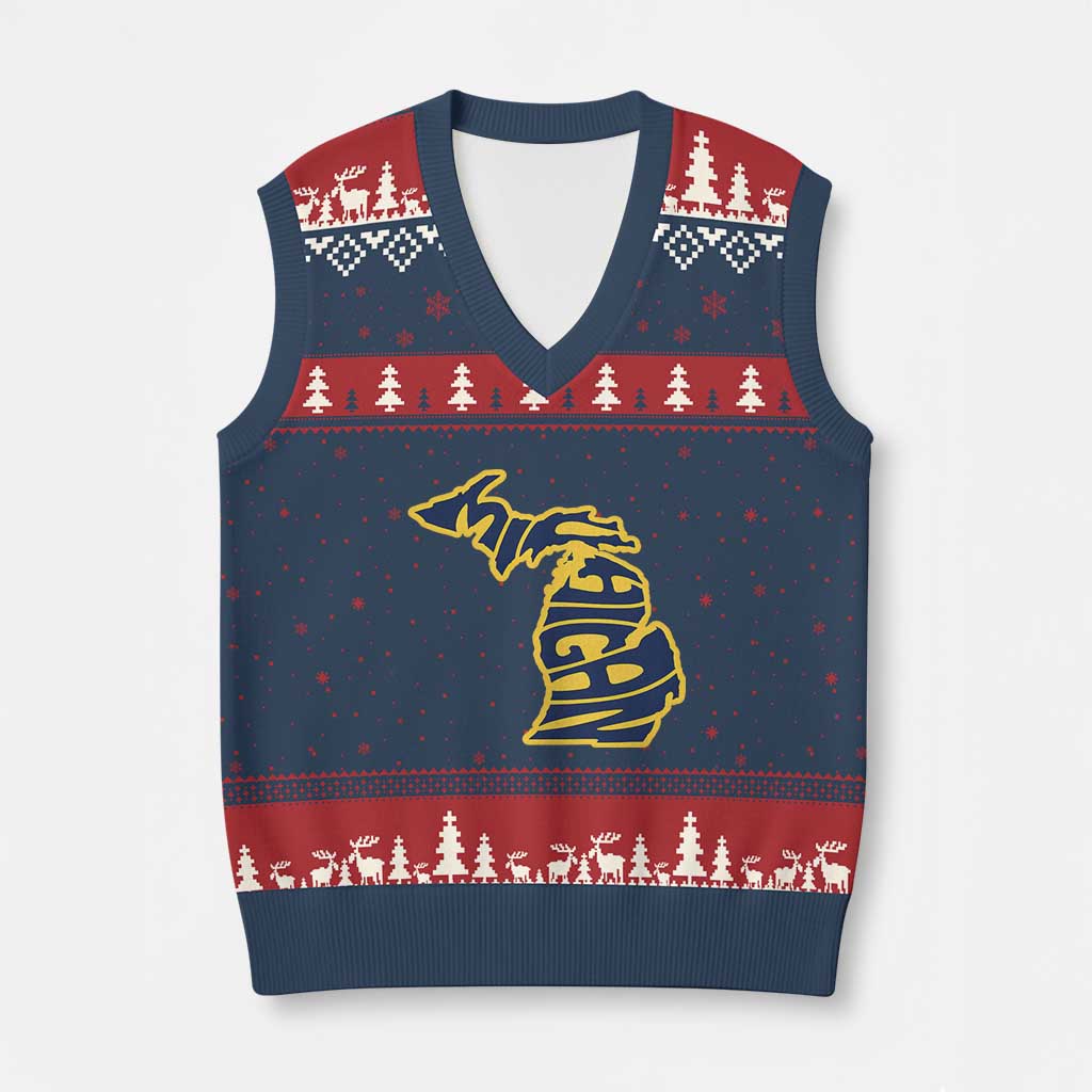 Michigan Lover State Map Pride Souvenir Gift V-Neck Knit Sweater Vest TS12 Navy Red Print Your Wear