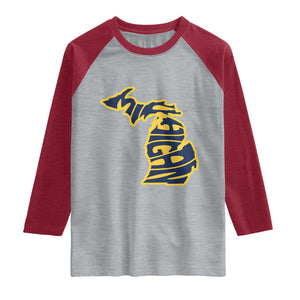 Michigan Lover State Map Pride Souvenir Gift Raglan Shirt TS12 Heather Gray Heather Red Print Your Wear