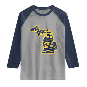 Michigan Lover State Map Pride Souvenir Gift Raglan Shirt TS12 Sport Gray Navy Print Your Wear