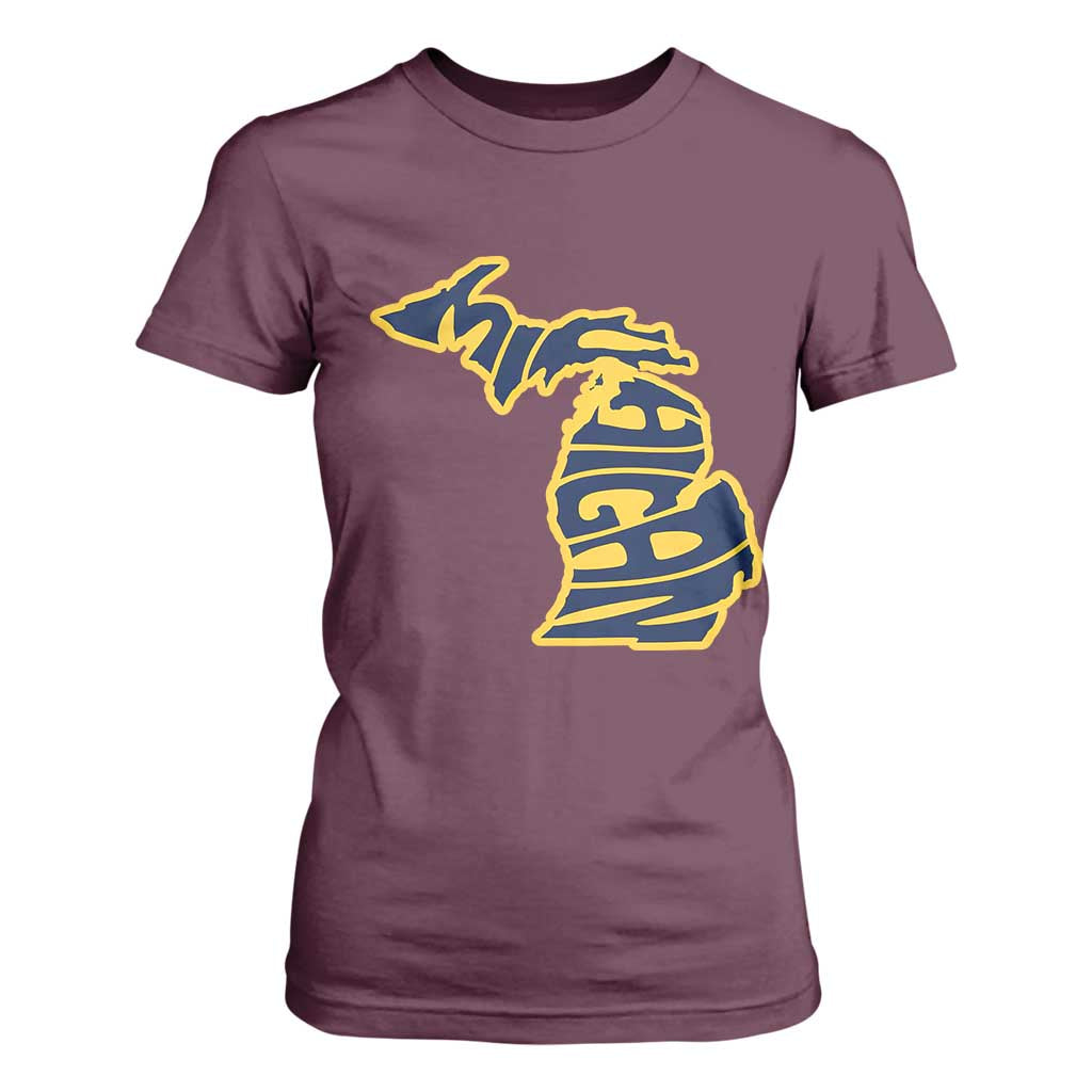 Michigan Lover State Map Pride Souvenir Gift T Shirt For Women TS12 Maroon Print Your Wear