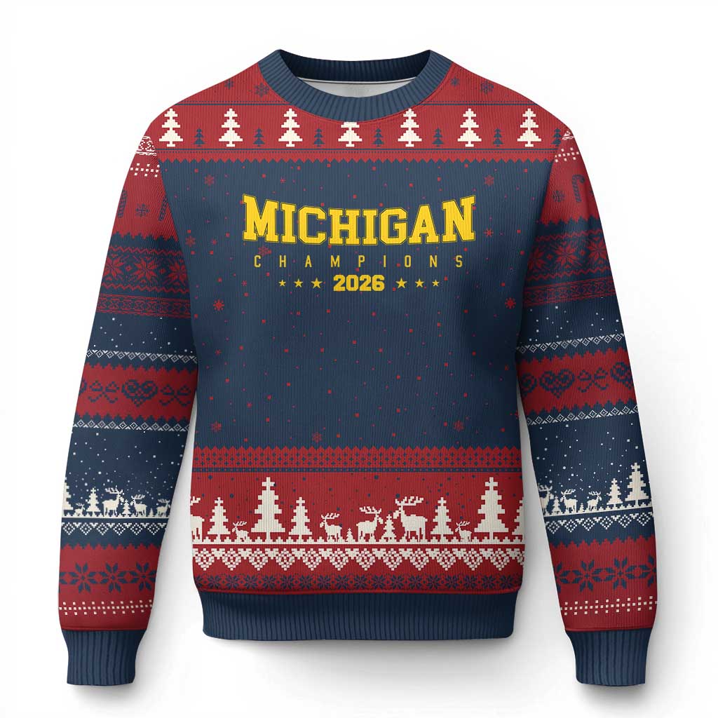 Michigan 2026 Basketball Victory Ugly Christmas Sweater Champions Pride Fan Gift TS12 Navy Red Print Your Wear