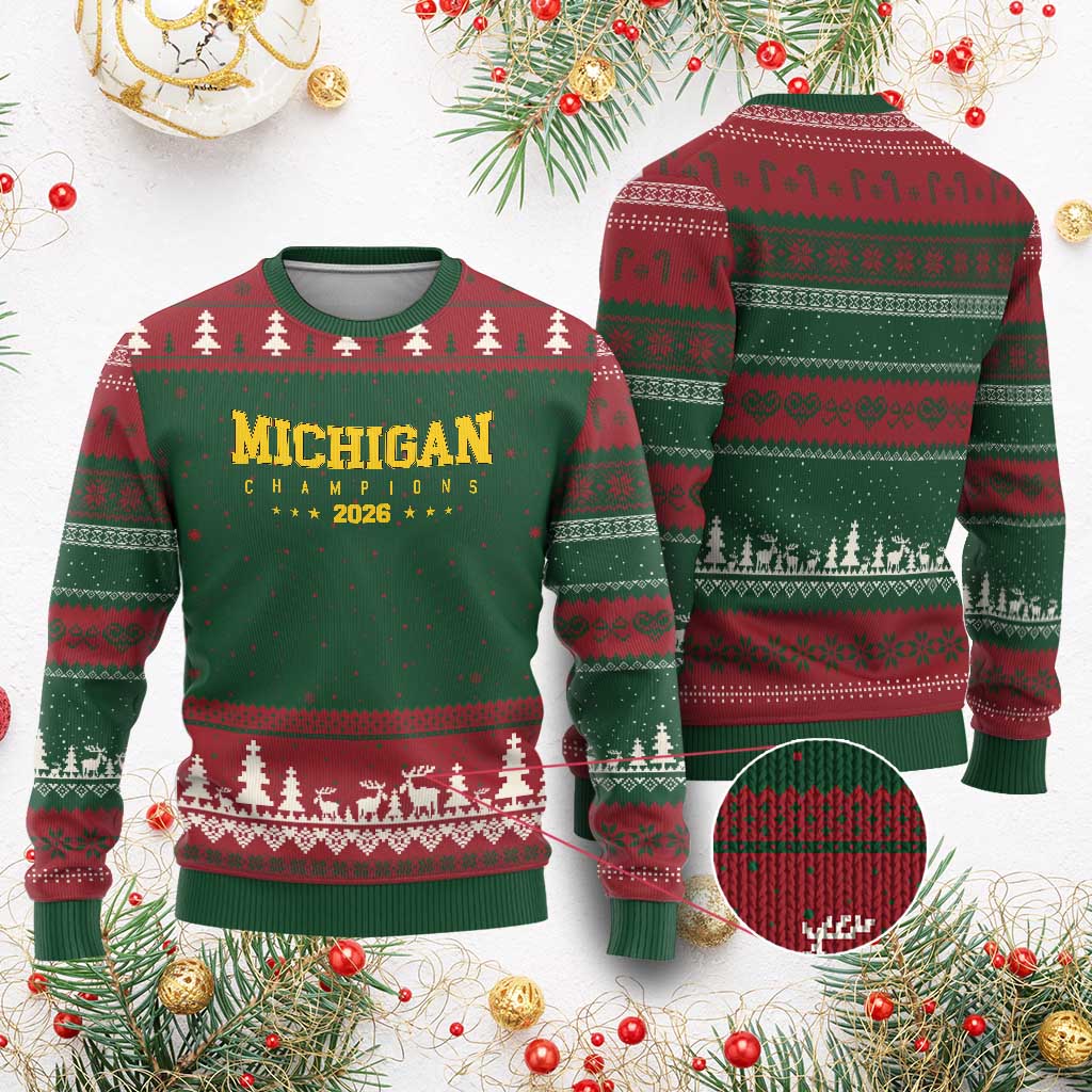 Michigan 2026 Basketball Victory Ugly Christmas Sweater Champions Pride Fan Gift TS12 Red Green Print Your Wear