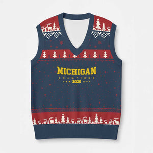 Michigan 2026 Basketball Victory V-Neck Knit Sweater Vest Champions Pride Fan Gift TS12 Navy Red Print Your Wear