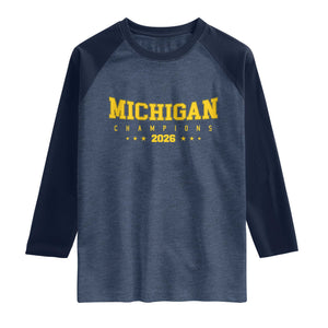 Michigan 2026 Basketball Victory Raglan Shirt Champions Pride Fan Gift TS12 Heather Denim Navy Print Your Wear