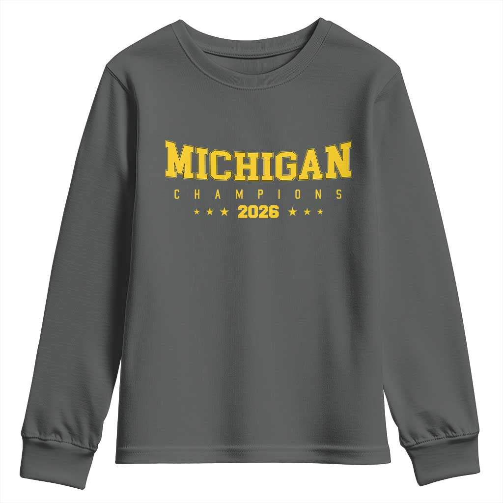 Michigan 2026 Basketball Victory Youth Sweatshirt Champions Pride Fan Gift TS12 Dark Heather Print Your Wear