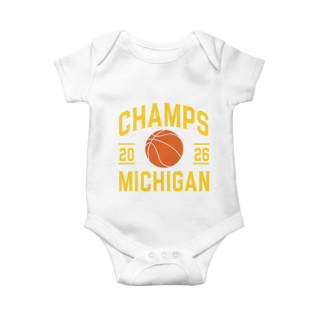 Michigan Hoops Champions Graphic Baby Onesie 2026 Basketball Victory Pride TS12 White Print Your Wear