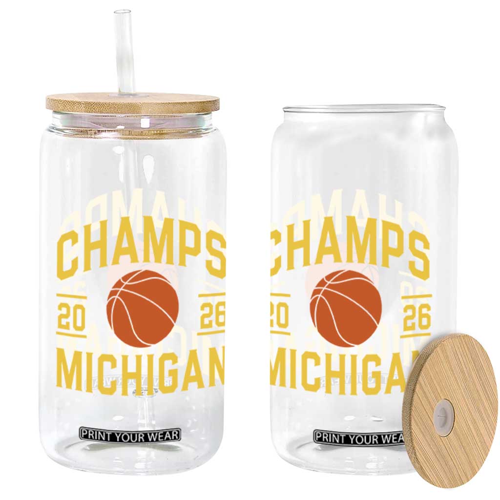 Michigan Hoops Champions Graphic Glass Can 2026 Basketball Victory Pride TS12 Print Your Wear