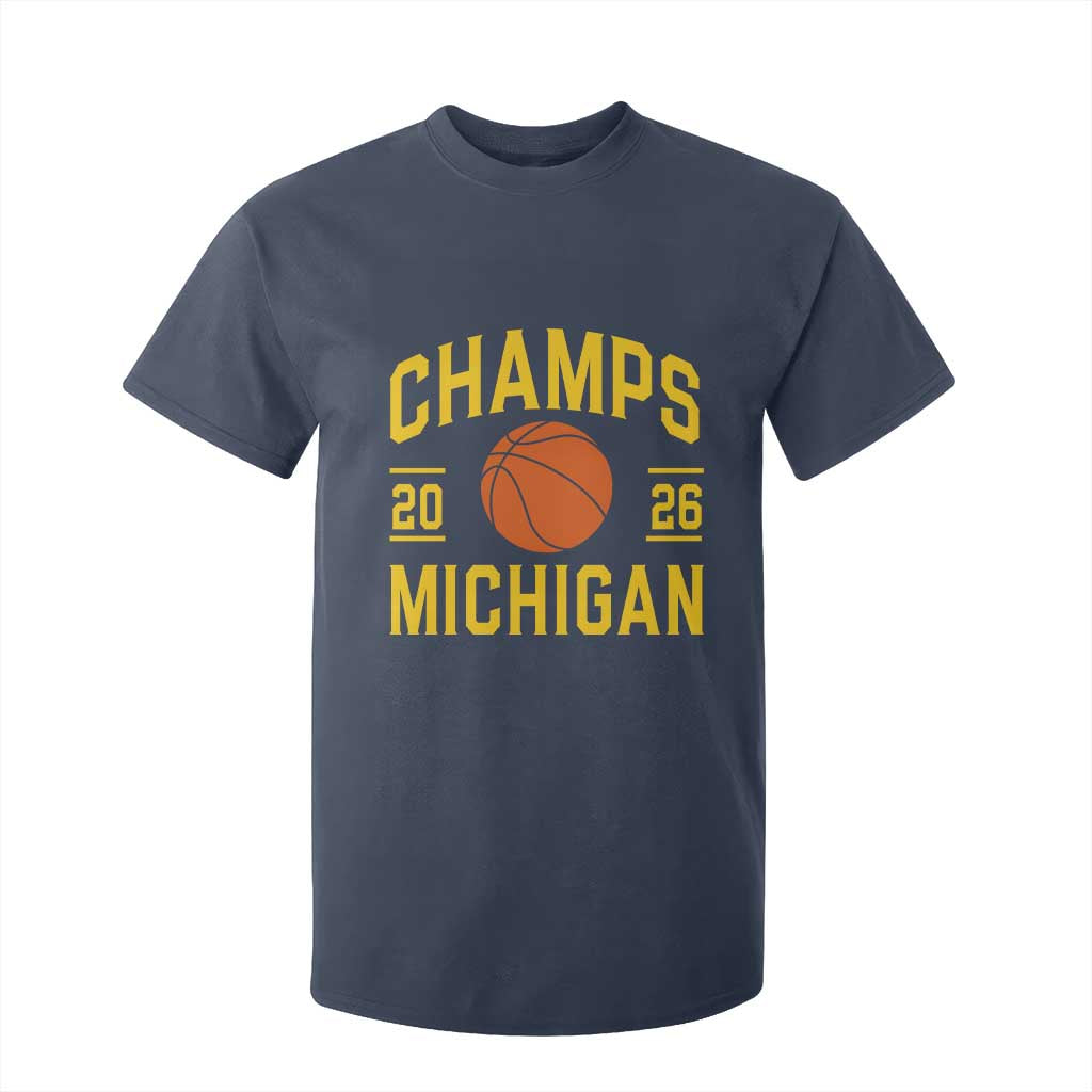 Michigan Hoops Champions Graphic T Shirt For Kid 2026 Basketball Victory Pride TS12 Navy Print Your Wear
