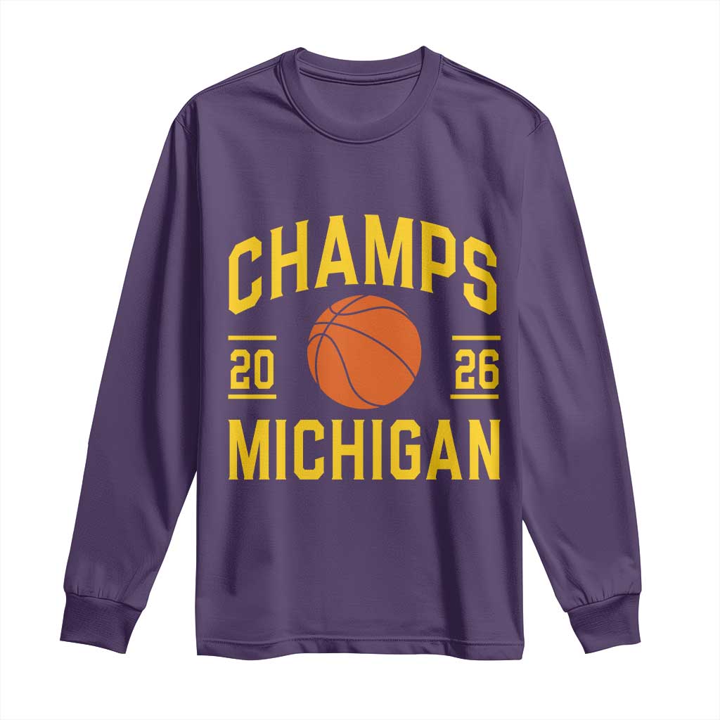 Michigan Hoops Champions Graphic Long Sleeve Shirt 2026 Basketball Victory Pride TS12 Purple Print Your Wear