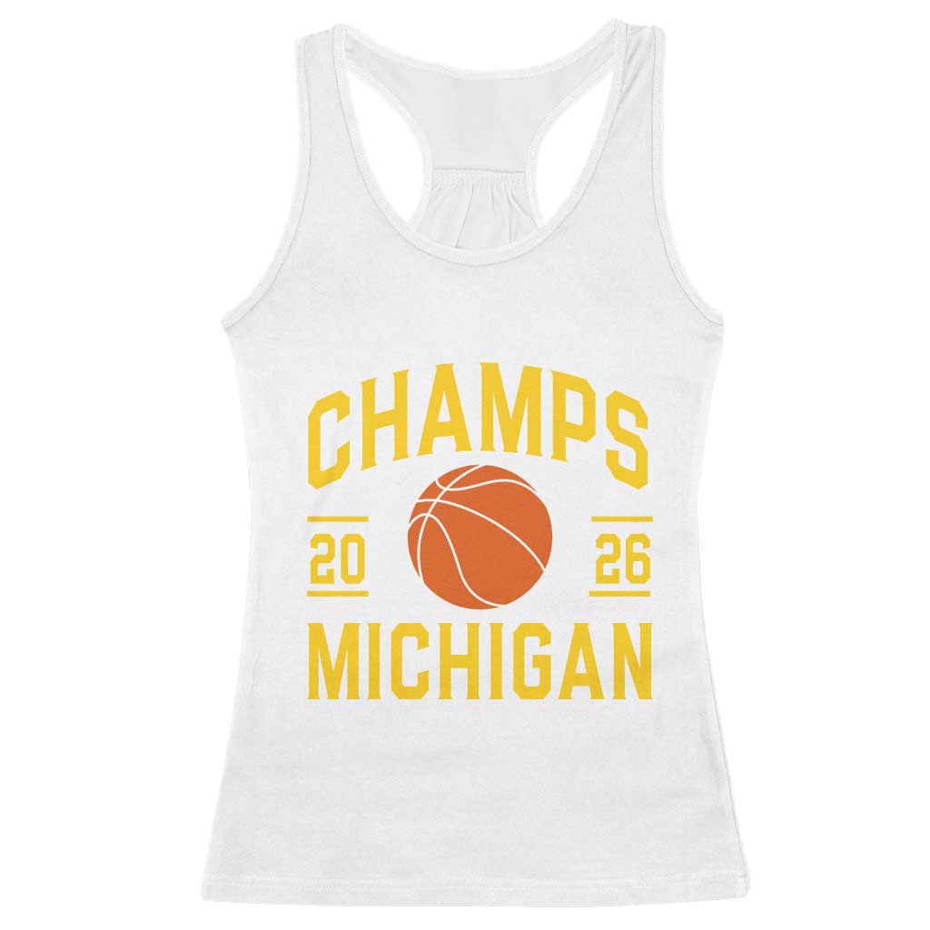 Michigan Hoops Champions Graphic Racerback Tank Top 2026 Basketball Victory Pride TS12 White Print Your Wear