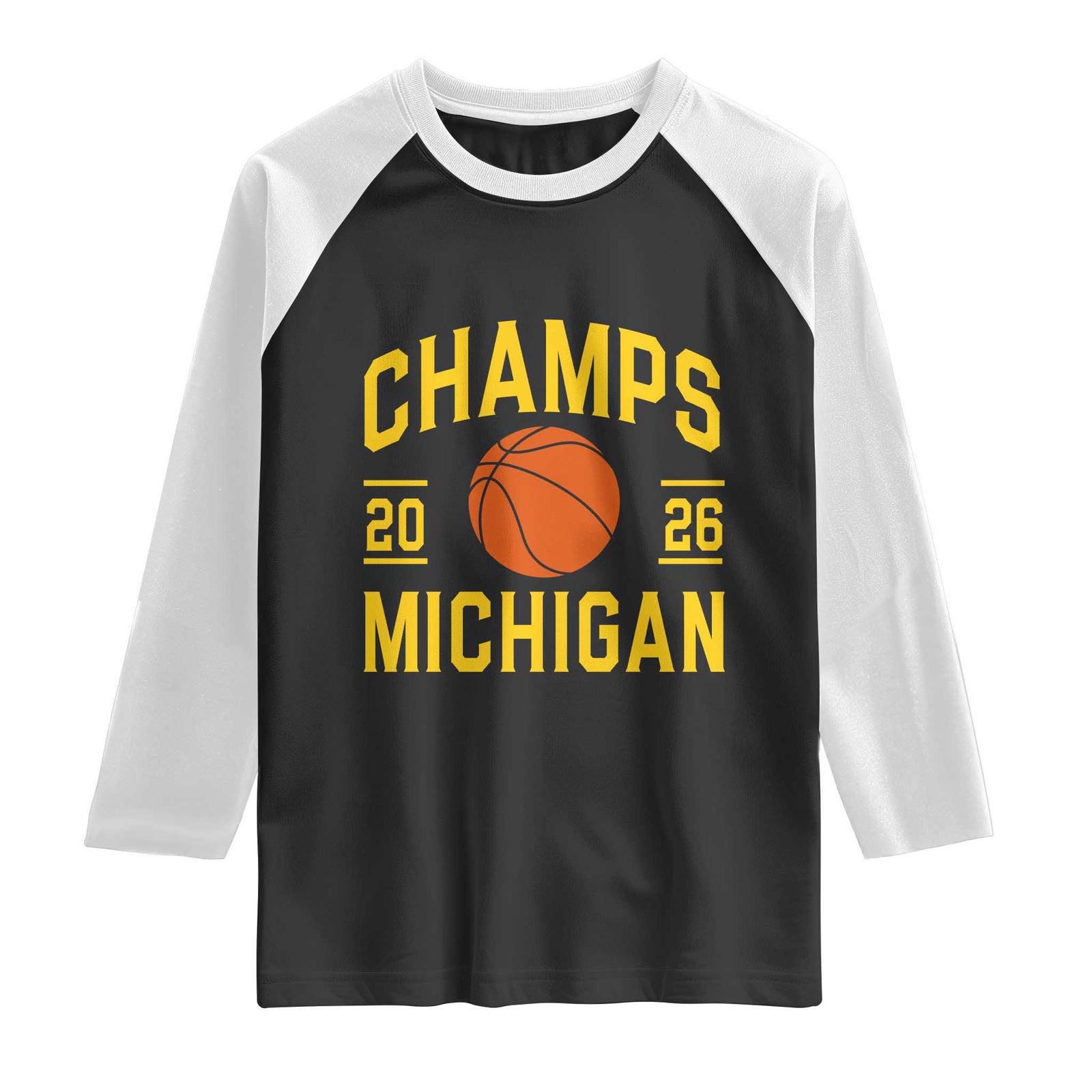 Michigan Hoops Champions Graphic Raglan Shirt 2026 Basketball Victory Pride TS12 Black White Print Your Wear