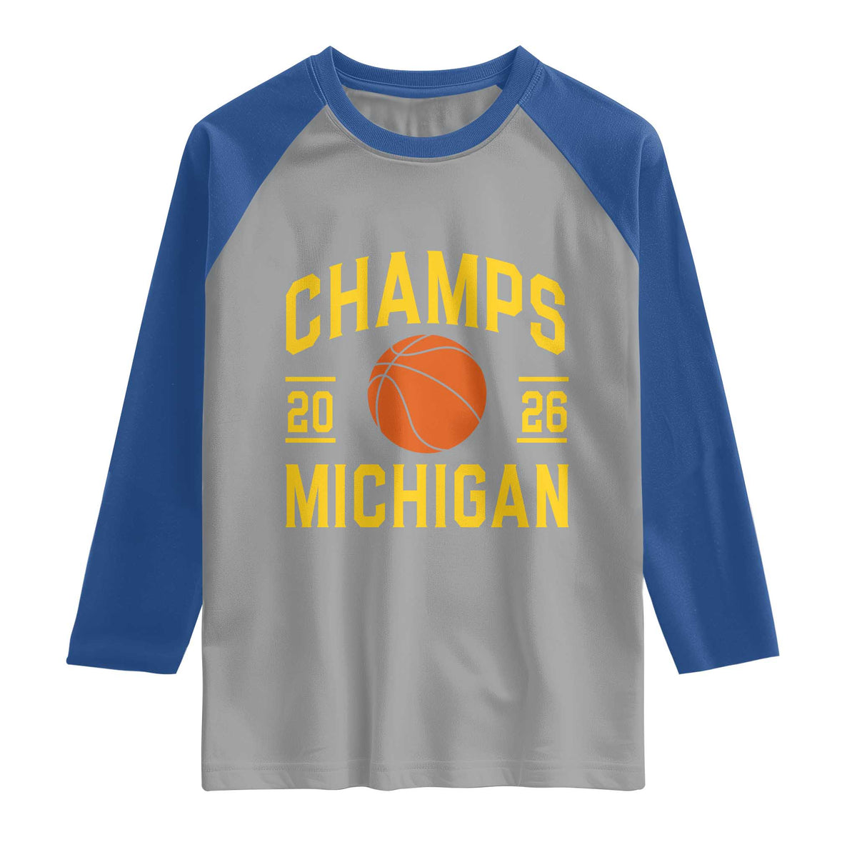 Michigan Hoops Champions Graphic Raglan Shirt 2026 Basketball Victory Pride TS12 Sport Gray Royal Print Your Wear