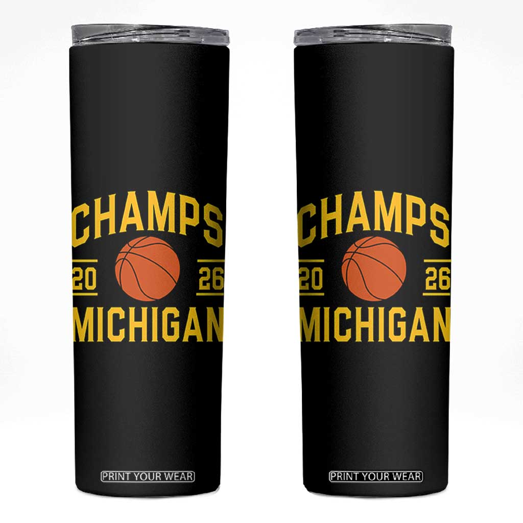 Michigan Hoops Champions Graphic Skinny Tumbler 2026 Basketball Victory Pride TS12 Black Print Your Wear