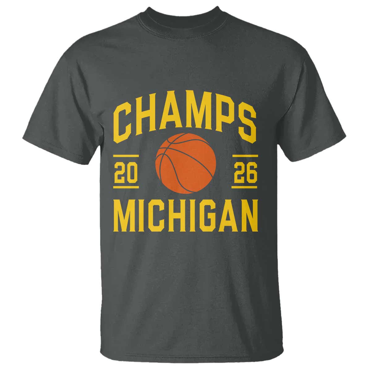 Michigan Hoops Champions Graphic T Shirt 2026 Basketball Victory Pride TS12 Dark Heather Print Your Wear
